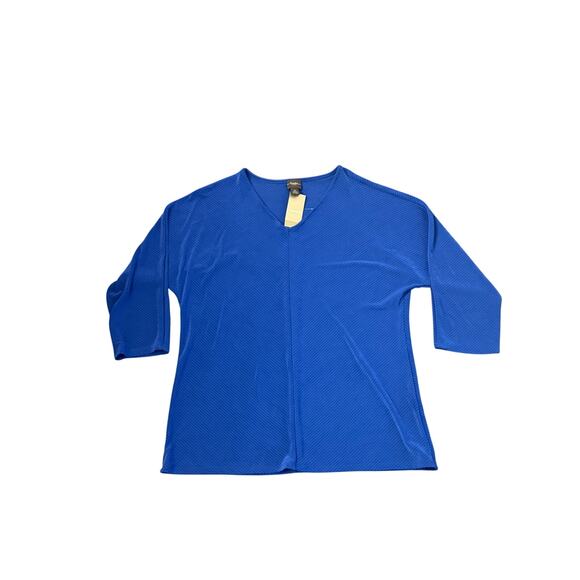 Chico’s Travelers Blue Textured Knit VNeck 3/4 Sleeve Top Womens Plus Size 2 NWT - Picture 1 of 6